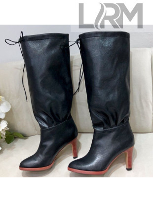 Gucci Leather Tied Mid-heel High Knee Boot 549680 Black 2019