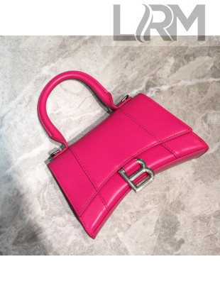 Balenciaga Hourglass Mini Top Handle Bag in Smooth Leather Hot Pink/Silver 2019