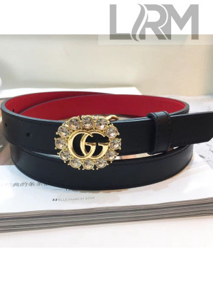 Gucci Reversible Leather Belt with Crystal and Gold GG Buckle 20mm 