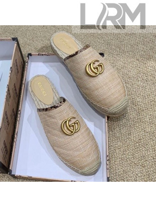 Gucci Chevron Raffia Flat Espadrille Mules with Double G 578554 Natural Beige 2019