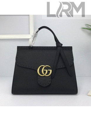 Gucci GG Marmont Top Handle Bag in Grainy Calfskin 421890 Black 2022