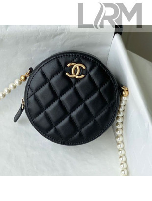 Chanel Calfskin Round Clutch with Pearl Chain AP2191 Black 2021