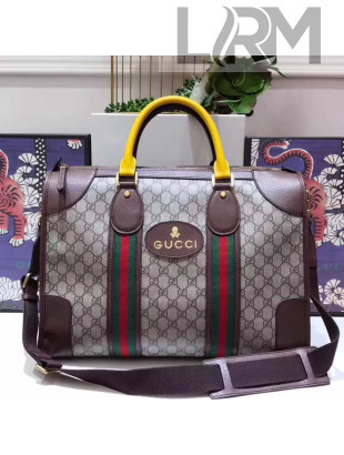 Gucci Soft GG Supreme Duffle Bag With Web 459311 Brown/Yellow 2017