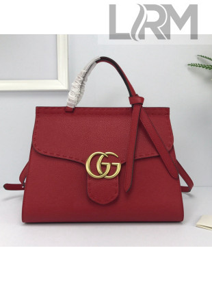 Gucci GG Marmont Top Handle Bag in Grainy Calfskin 421890 Red 2022