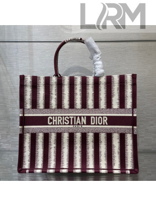 Dior Large Book Tote Bag in Burgundy Stripes Embroidery 2021