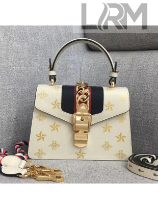 Gucci Sylvie Bee Star Mini Leather Bag 470270 White 2018