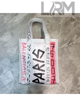 Balenciaga Bazar Mini Shopping Tote Bag in Graffiti Leather 201016 White/Pink/Black 2020