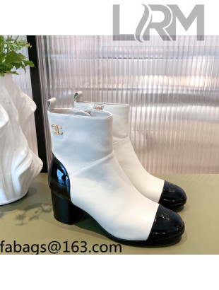 Chanel Calfskin and Patent Leather Ankle Boots White 2021