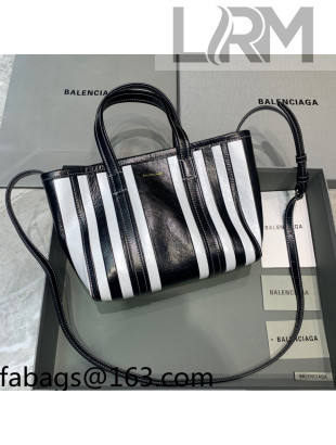 Balenciaga Barbes Small East-West Shopper Bag in Black and White Striped Lambskin 2021