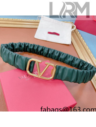 Valentino VLogo Reversible Pleated Lambskin Belt 40mm Green 2021