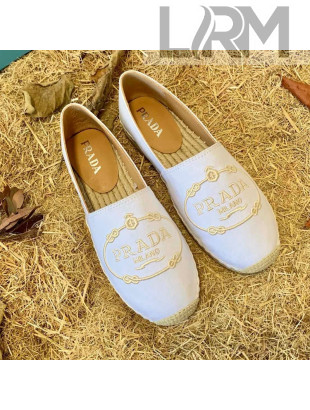 Prada Gabardine Logo Embroidered Espadrilles White 2021