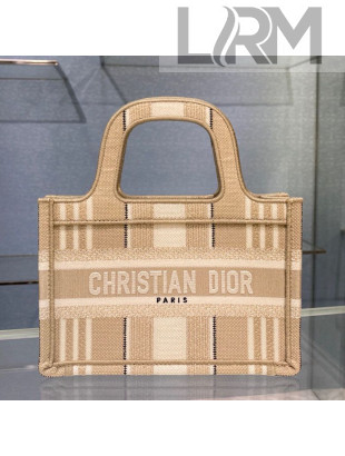 Dior Mini Book Tote Bag in Beige Stripes Embroidery 2021