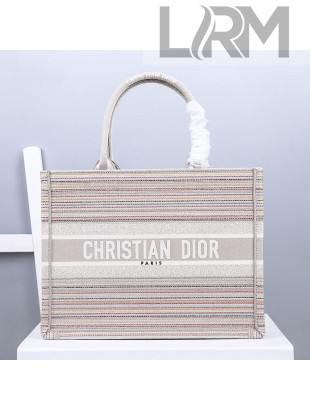 Dior Small Book Tote Bag in Multicolor Stripes Embroidery 2021