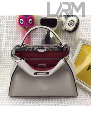 Fendi Calfskin Peekaboo Regular Bag with Multicolor Bar Gray