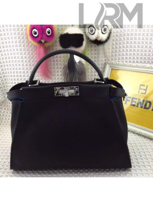 Fendi Calfskin Peekaboo Regular Bag with Multicolor Bar Black