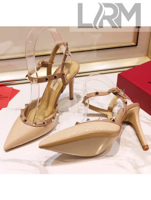 Valentino Rockstud Patent Leather Slingback Pump With 9.5cm Heel Nude 2020