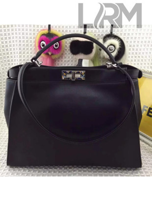 Fendi Calfskin Peekaboo Bag with Multicolor Bar Black