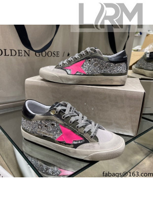 Golden Goose Super-Star Sneakers in Silver Glitter and Camouflage Canvas 2021