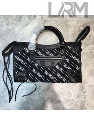 Balenciaga Classic Medium City Bag in Logo Striped Canvas Black/White 2020