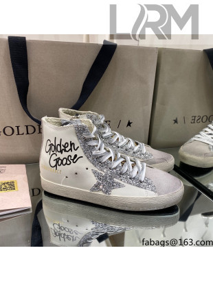 Golden Goose Francy Sneakers in White Leather with Silver Glitter Star 2021