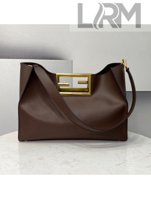 Fendi Way Leather Medium Tote Bag Coffee Brown 2021 8506M