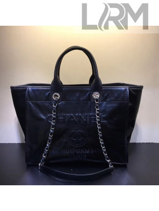 Chanel Deauville Vintage Waxed Calfskin Medium Shopping Bag Black 2019