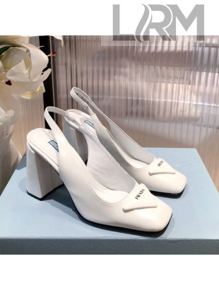 Prada Leather Slingback Pumps 9.5cm White 2022 04