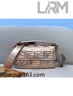 Fendi Baguette Medium FF Logo Lambskin Flap Bag Rose Gold 2022