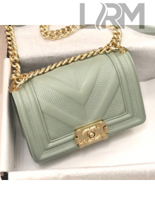 Chanel Calfskin Patchwork Chevron Small Boy Flap Bag A67086 Light Green 2019