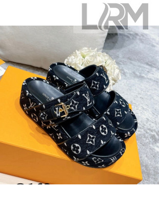 Louis Vuitton Jumbo Monogram Velvet Flatform Slide Sandals Black/White 2021 111775