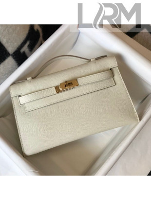 Hermes Kelly Mini Pouchette Bag 22cm in Epsom Leather White/Gold 2020