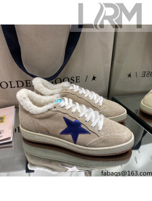 Golden Goose Ball Star Sneakers in Khaki Suede With Shearling Lining 2021