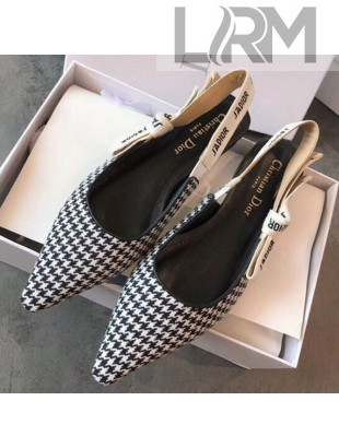 Dior J'Adior Houndstooth Fabric Slingback Flat Pump Black/White 2019