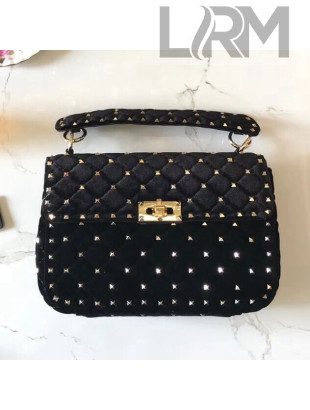 Valentino Garavani Rockstud Velvet Spike Medium Chain Bag Black 2018