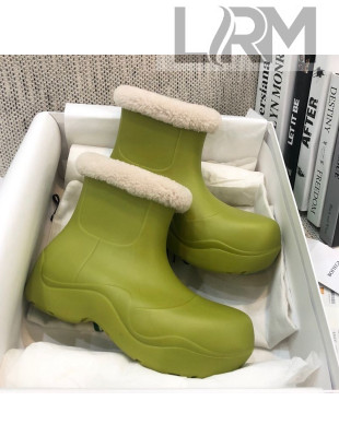 Bottega Veneta The Puddle Rubber Wool Short Boots Green 2020