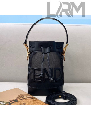 Fendi Mon Tresor Mini Bucket Bag in Black Leather and Mesh 2021