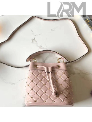 Valentino Lambskin Rockstud Spike Bucket Bag Pink 2018