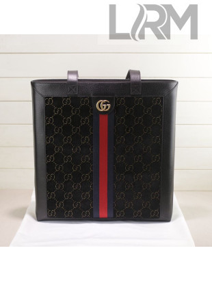 Gucci Sylvie GG Velvet Medium Tote 523781 Black 2019