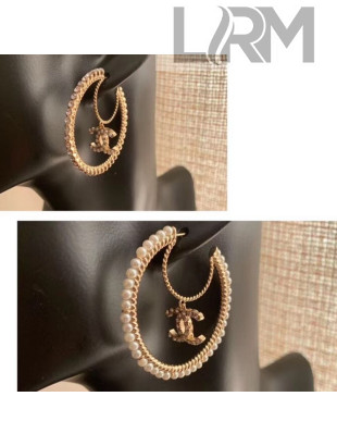 Chanel CC Pendant Pearl Crystal Hoop Earrings AB3193 2019