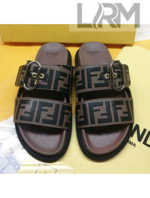 Fendi FF Leather Flat Slide Sandals Brown/Black 2020 (For Women and Men)