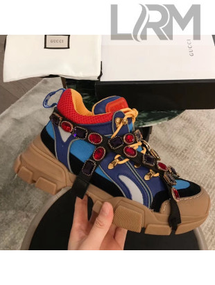 Gucci Flashtrek Sneaker with Removable Crystals Blue/Orange 2018