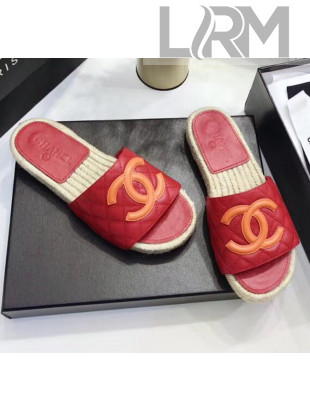 Chanel CC Logo Lambskin Espadrilles Mules Sandals G35603 Red 2020