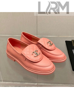 Chanel Leather Loafers with CC Foldover Coral Pink 2021