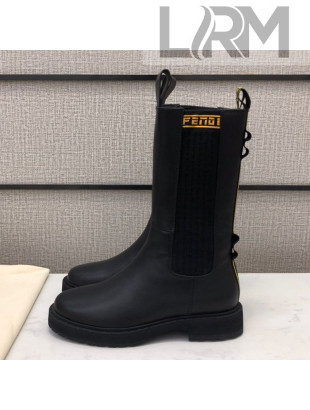 Fendi Calfskin Knit  Short Boots with FENDI Embroidered Black/Yellow 2020