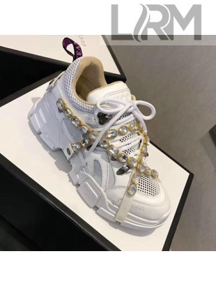 Gucci Flashtrek Lace-up Sneaker with Crystals White 2018