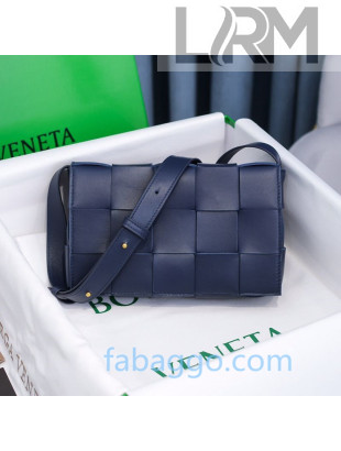 Bottega Veneta Cassette Small Crossbody Messenger Bag in Maxi Weave Navy Blue 2020