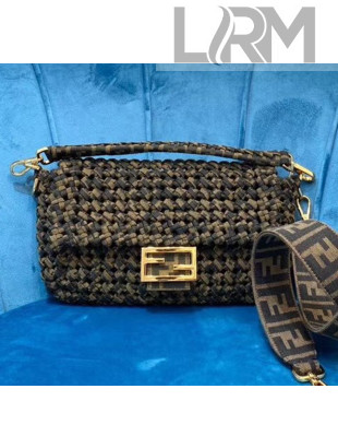 Fendi Jacquard Fabric Interlace Medium Baguette Bag Brown 2020 (Top)