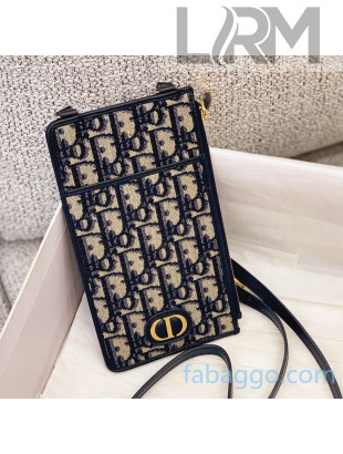 Dior 30 Montaigne Blue Oblique Jacquard Canvas Phone Case Clutch with Strap 2020