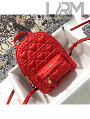 Dior Mini Dioramour Backpack in Red Cannage Lambskin with Heart Motif 2021