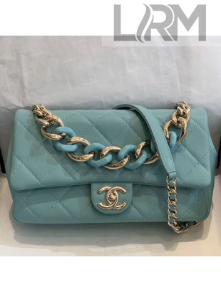 Chanel Quilted Lambskin Large Flap Bag with Resin Chain AS1354 Light Blue 2019